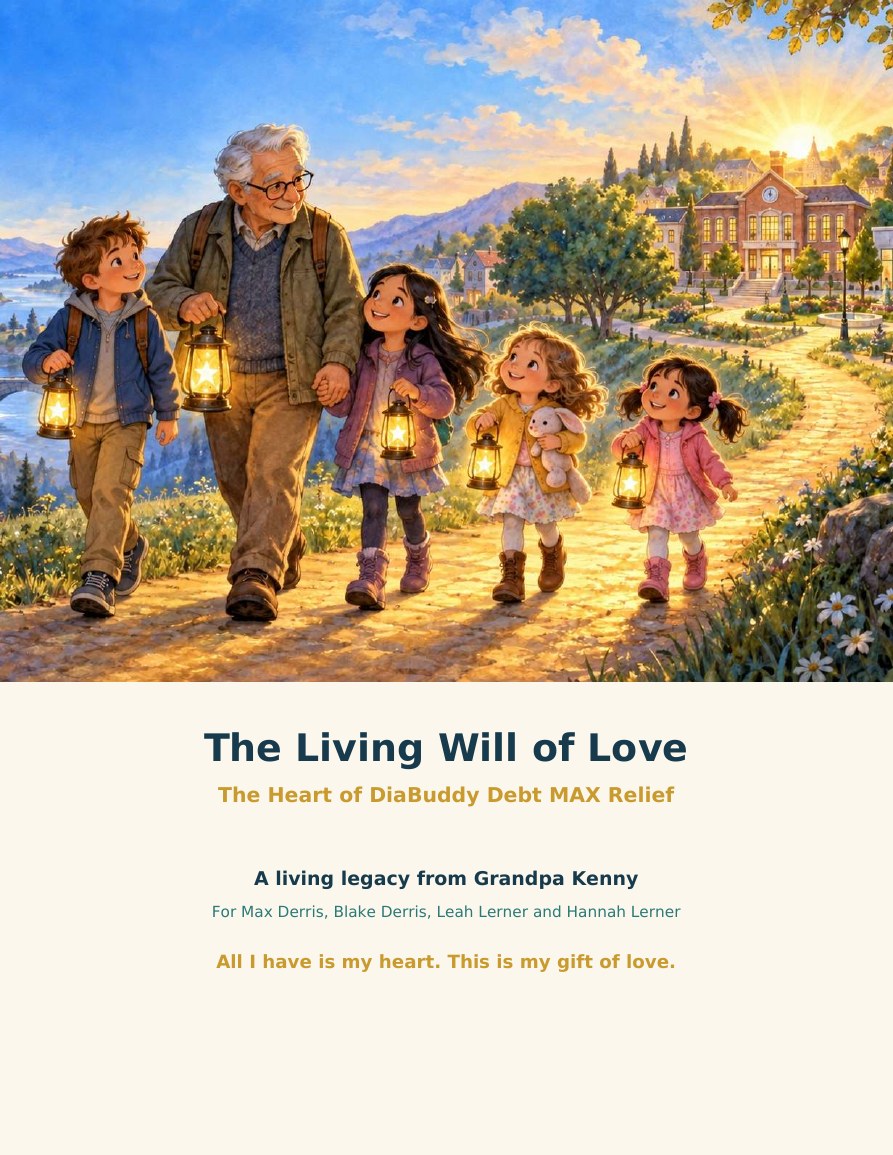 Page 1 of the DiaBuddy Debt MAX Relief Living Will of Love